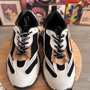 Steve Madden Black, and WhiteSneakers with Tan Accents